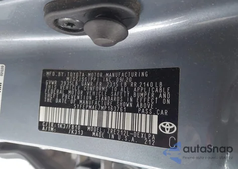 2021 Toyota Corolla Le из США, поврежденный, VIN 5YFEPMAE7MP163761